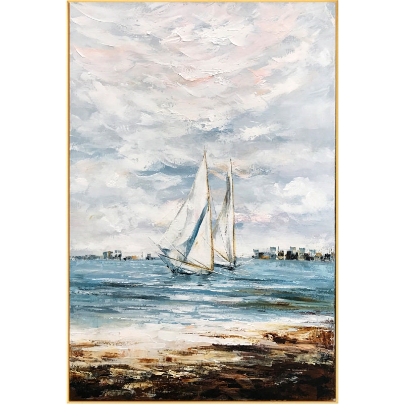 Extra Large Sailboat Oil Painting, Original Sailing Boat Canvas Wall Art, Abstract Ship Acrylic Painting on Canvas, Ocean…