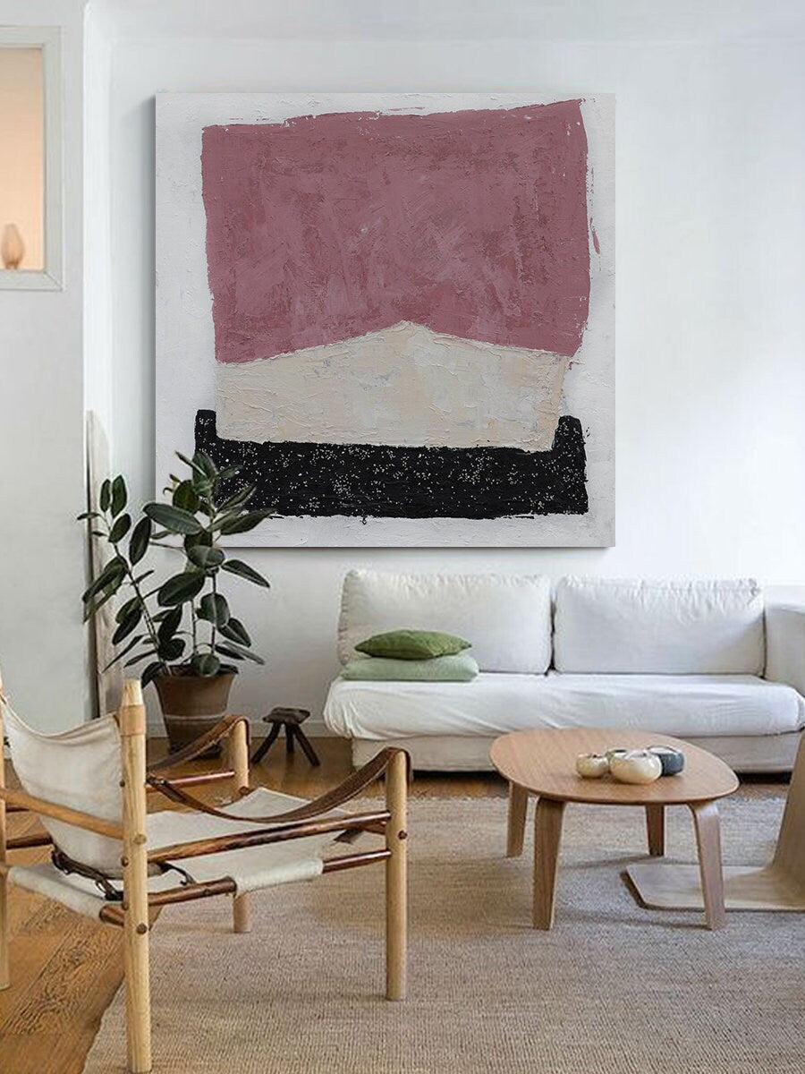 Large Lilac and Black Canvas Wall Art, Original Abstract Painting on Canvas, Modern Minimalist Canvas Painting, Oversized…