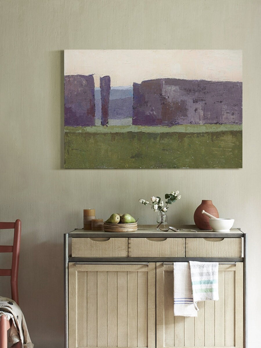 Original Lilac and Green Oil Painting on Canvas, Extra Large Geometric Canvas Wall Art, Abstract Minimalist Acrylic Painting