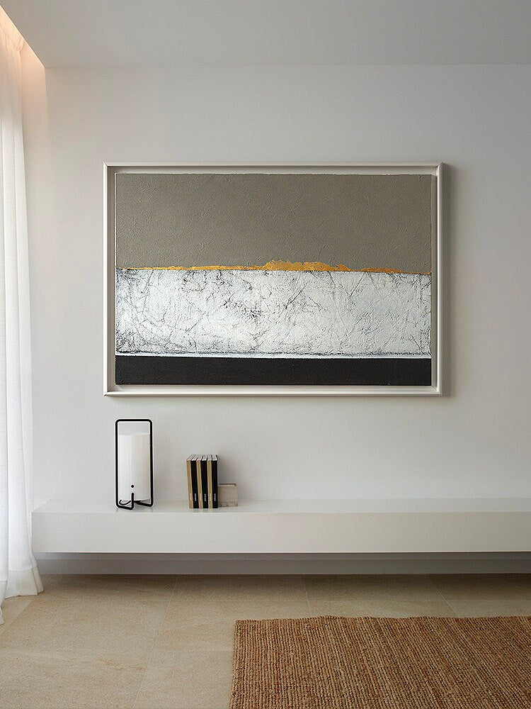Original Oil Painting on Canvas, Large Abstract Canvas Wall Art, Modern Brown and Gold Minimalist Art for Bedroom