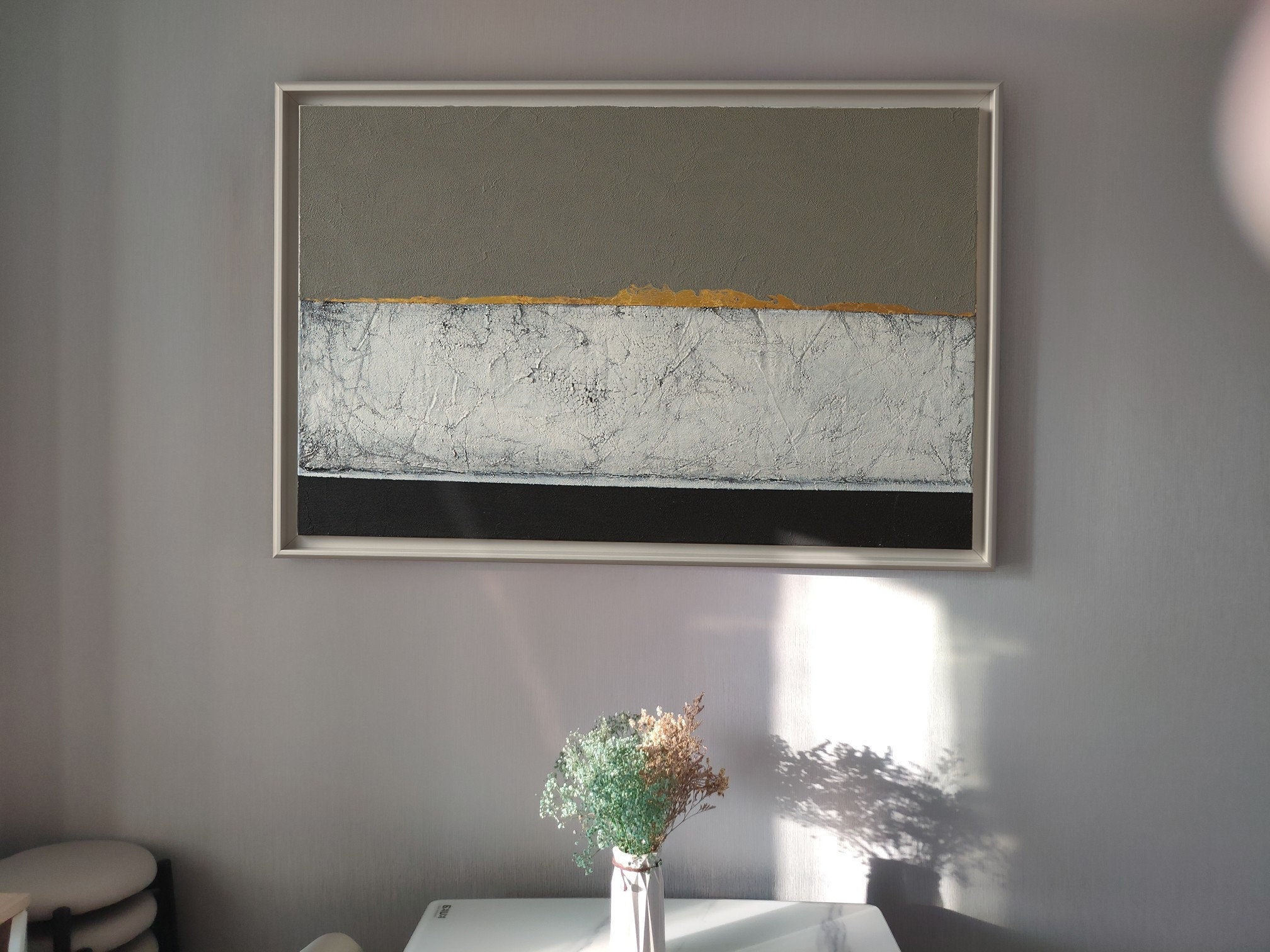 Original Oil Painting on Canvas, Large Abstract Canvas Wall Art, Modern Brown and Gold Minimalist Art for Bedroom