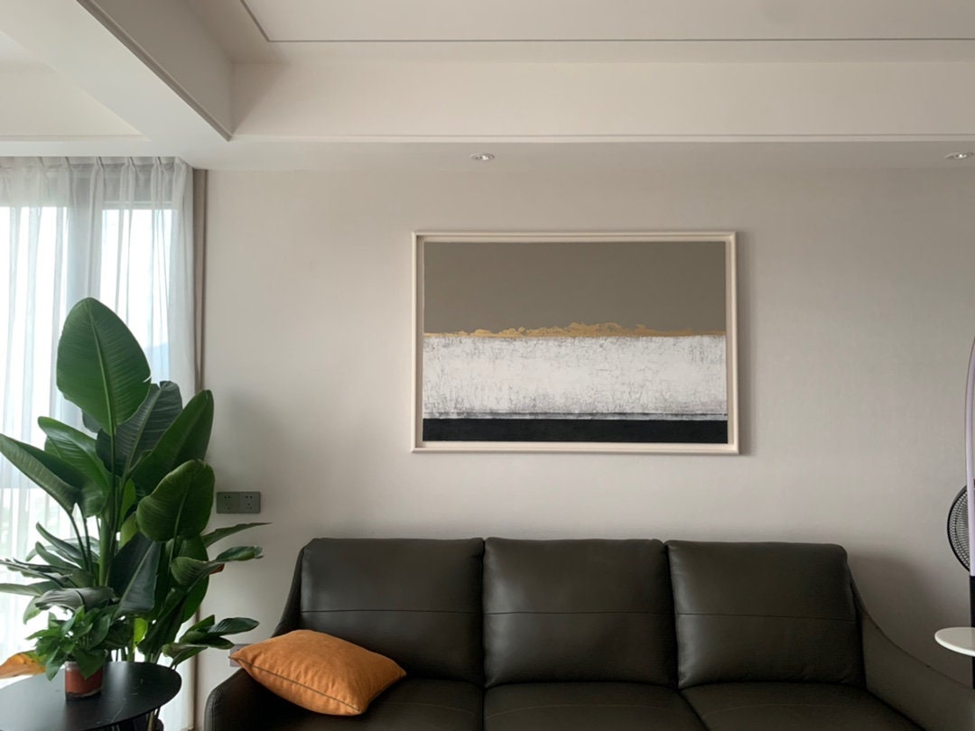 Original Oil Painting on Canvas, Large Abstract Canvas Wall Art, Modern Brown and Gold Minimalist Art for Bedroom