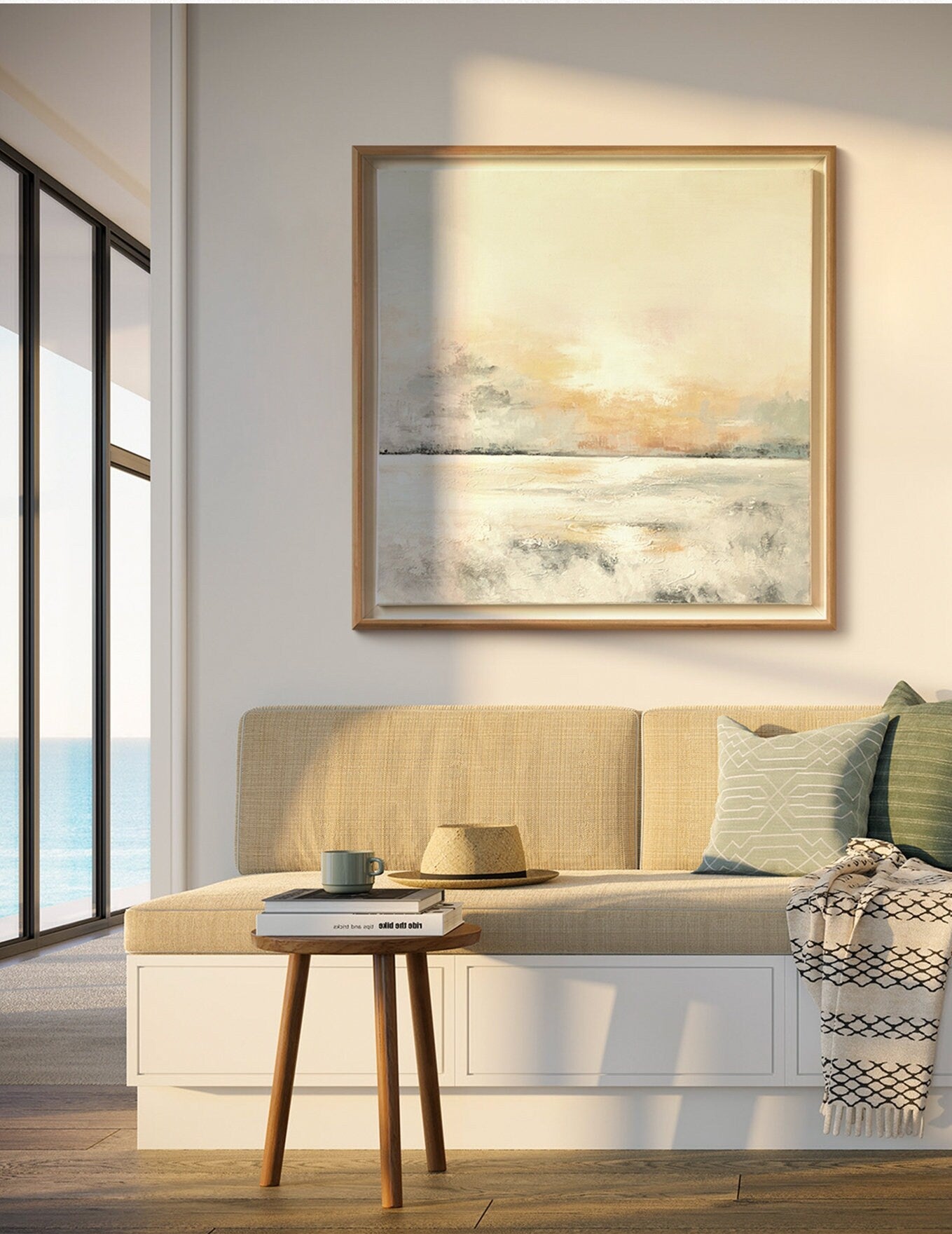 Modern Sunset Abstract Oil Painting, Extra Large Sunrise Canvas Wall Art, Abstract Seascape Painting on Canvas