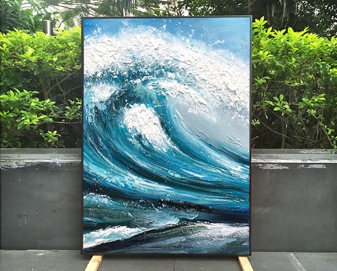 Textured Ocean Waves Wall Art, Extra Large Abstract Canvas Painting, Original Oil Painting on Canvas, Artwork for Bedroom