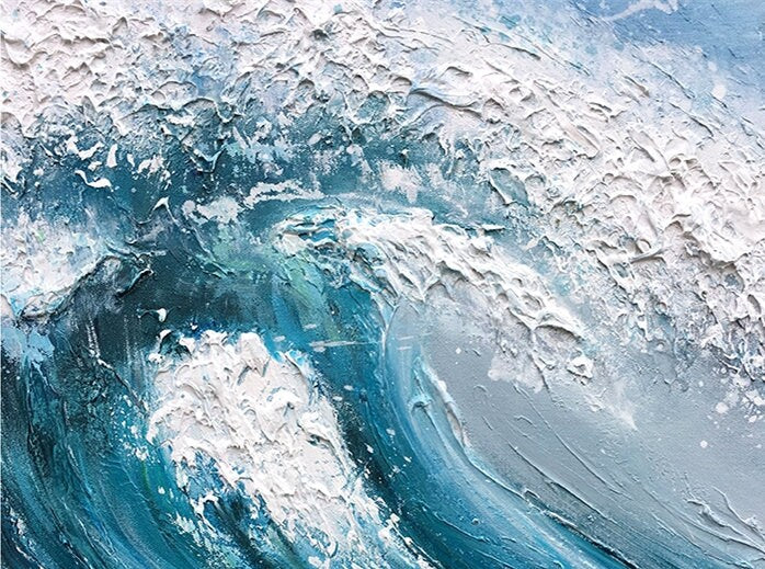 Textured Ocean Waves Wall Art, Extra Large Abstract Canvas Painting, Original Oil Painting on Canvas, Artwork for Bedroom