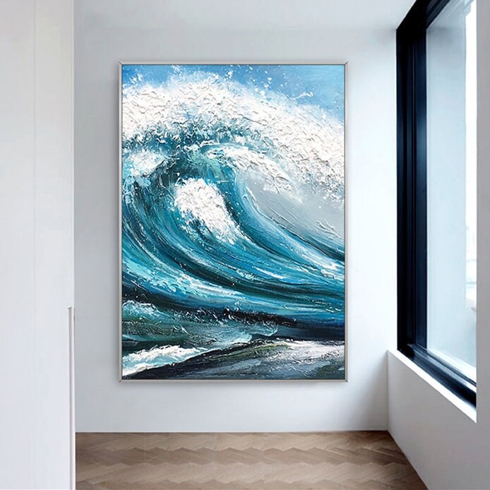 Textured Ocean Waves Wall Art, Extra Large Abstract Canvas Painting, Original Oil Painting on Canvas, Artwork for Bedroom