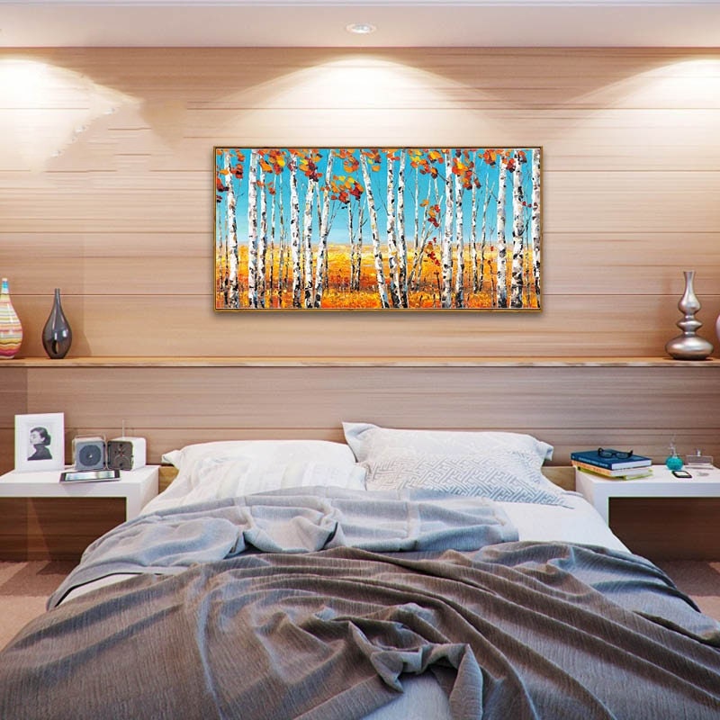 Textured Aspen Canvas Oil Painting, Abstract Birch Tree Wall Art, Original Autumn Wall Painting on Canvas