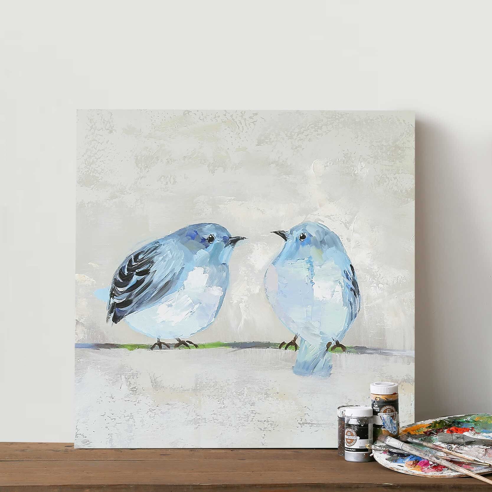 Hand-painted Birds Oil Painting on Canvas, Set of 2 Animal Canvas Wall Art, Original Modern Art for Bedroom