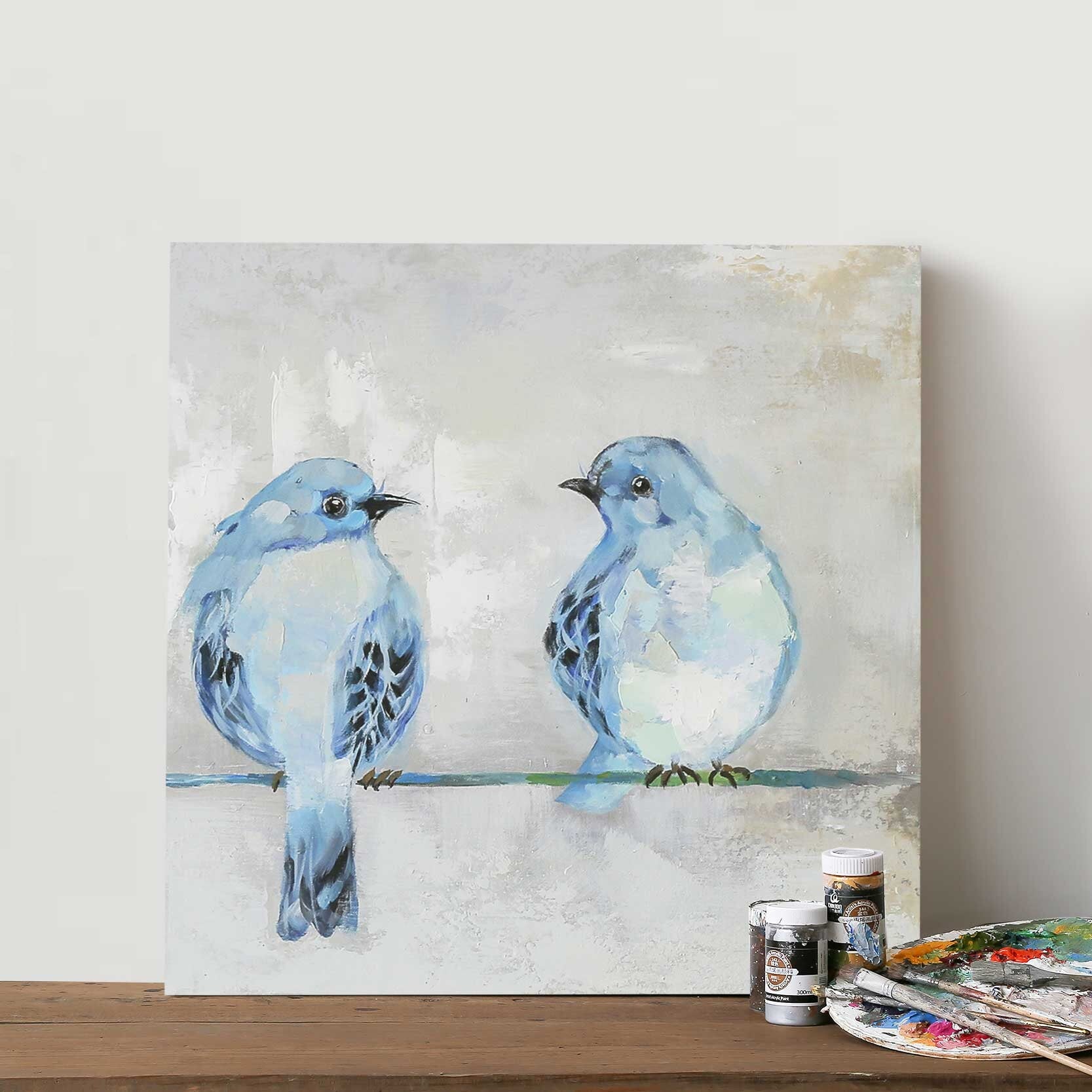 Hand-painted Birds Oil Painting on Canvas, Set of 2 Animal Canvas Wall Art, Original Modern Art for Bedroom