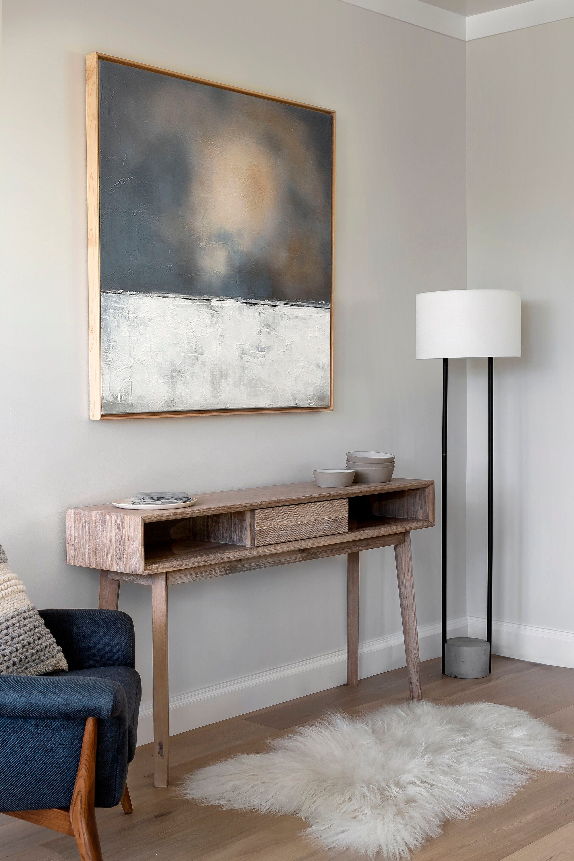 Abstract Canvas Wall Art, Large Abstract Painting on Canvas, Modern Black and Grey Minimalist Artwork for Bedroom