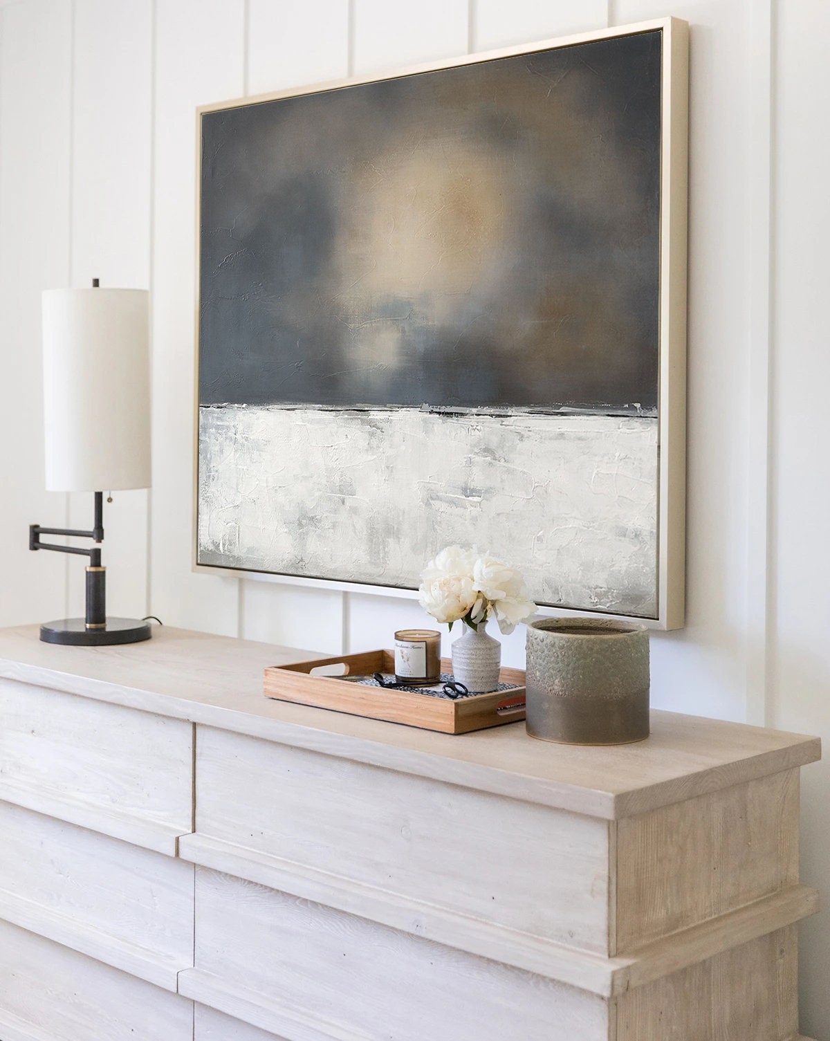 Abstract Canvas Wall Art, Large Abstract Painting on Canvas, Modern Black and Grey Minimalist Artwork for Bedroom