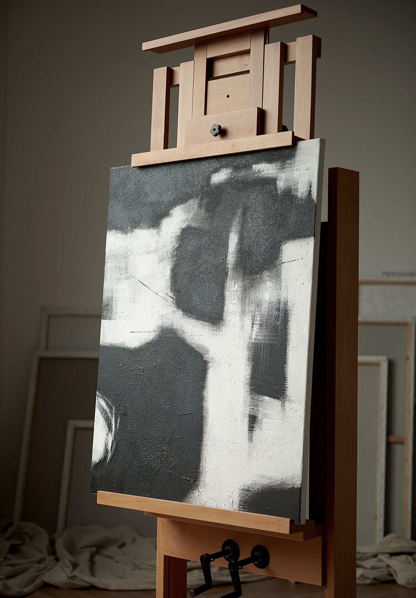 Black and White Abstract Painting, Original Hand-Painted Acrylic Painting on Canvas, Modern Minimalist Canvas Wall Art