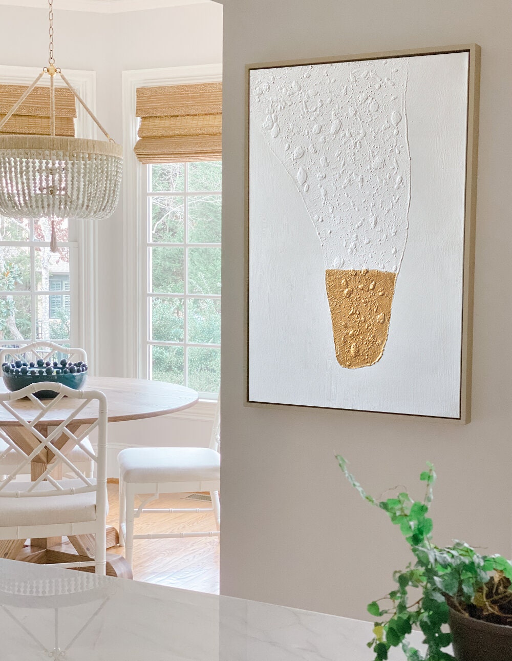 Original Abstract Painting on Canvas, Modern White and Gold Textured Painting, Large Minimalist Wall Art