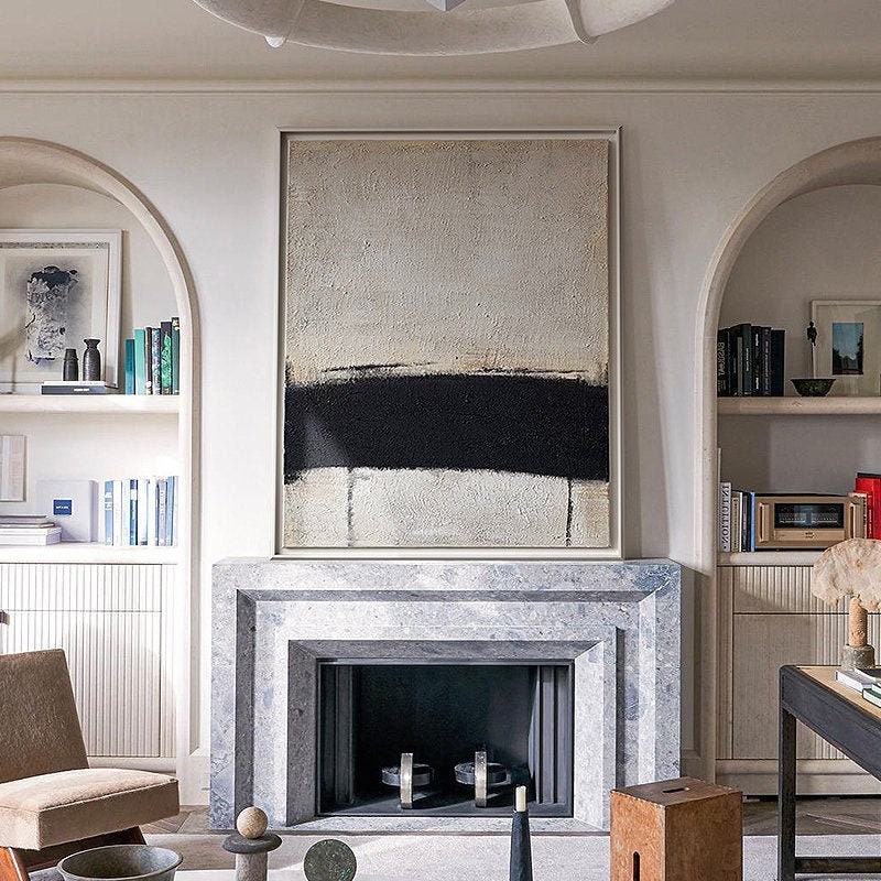Original Beige and Black Wall Art, Modern Abstract Painting on Canvas, Large Textured Canvas Painting