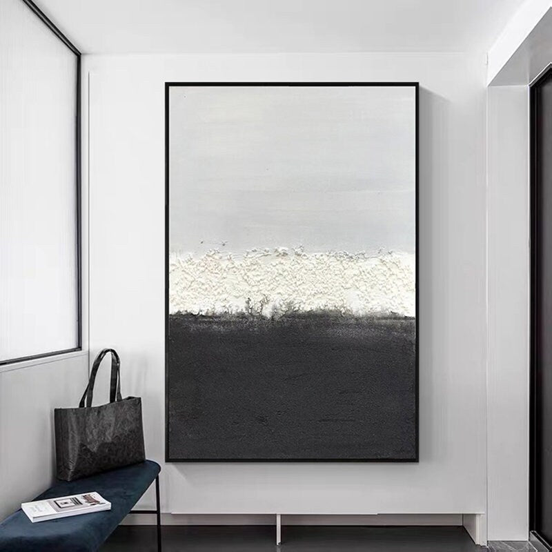 Original Black and White Canvas Wall Art, Extra Large Abstract Art, Modern Minimalist Oil Painting on Canvas, Abstract…