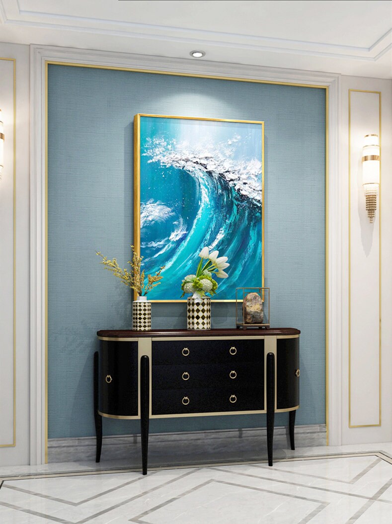 Textured Ocean Waves Wall Art, Abstract Seascape Canvas Wall Art Painting, Original Blue Oil Painting on Canvas