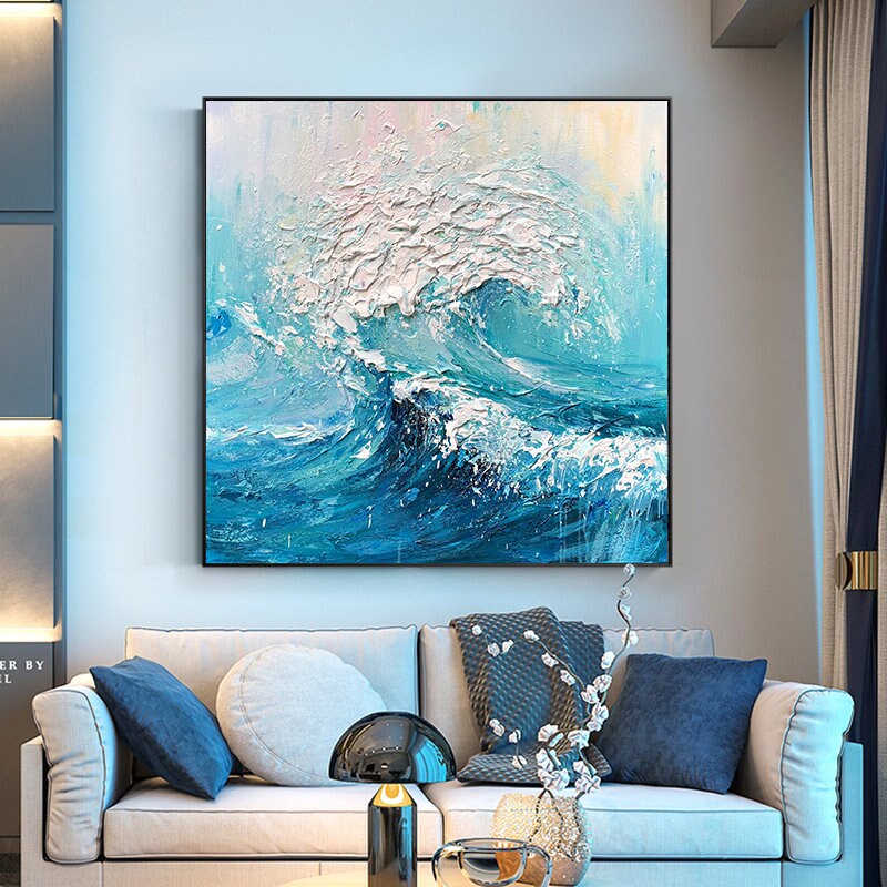 Textured Ocean Waves Wall Art, Extra Large Abstract Canvas Art, Original Oil Painting on Canvas, Artwork for Livingroom