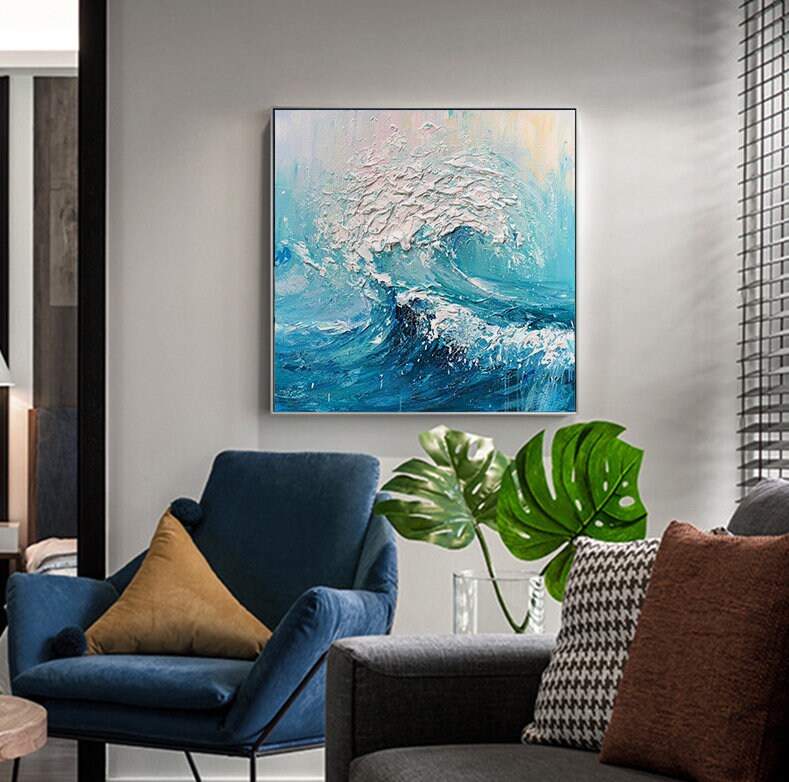Textured Ocean Waves Wall Art, Extra Large Abstract Canvas Art, Original Oil Painting on Canvas, Artwork for Livingroom