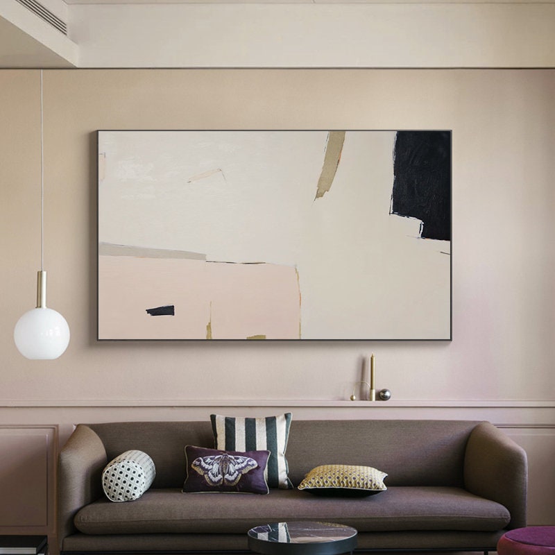 Original Abstract Canvas Wall Art, Large Abstract Painting on Canvas, Modern Pink and Grey Minimalist Artwork for Bedroom