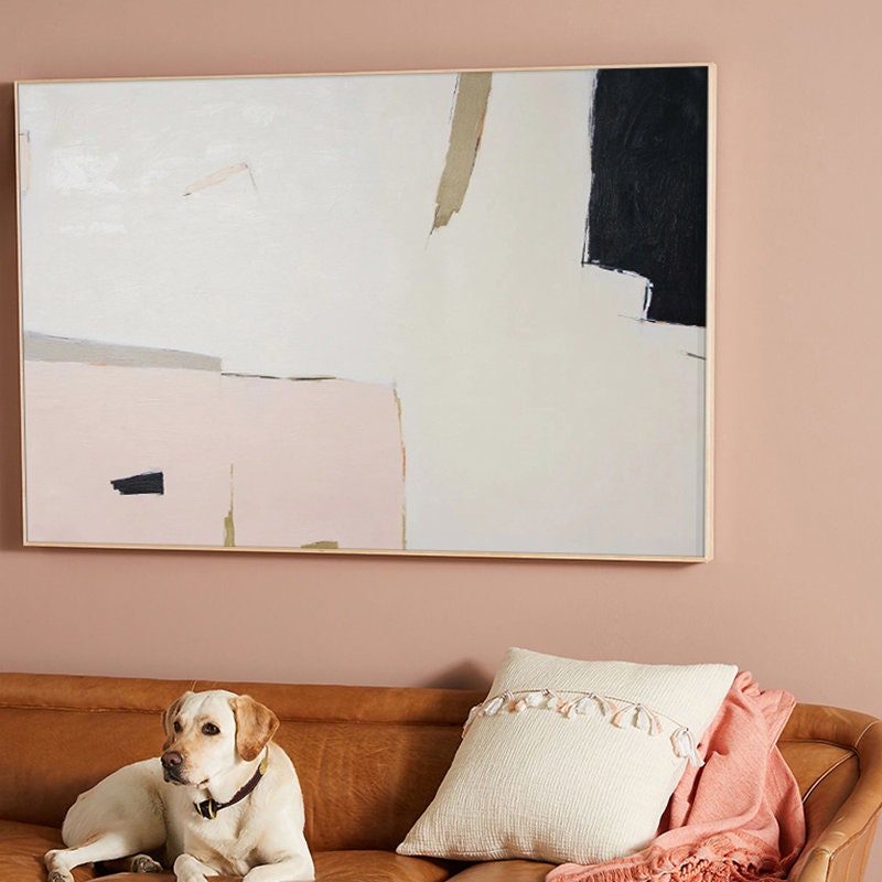 Original Abstract Canvas Wall Art, Large Abstract Painting on Canvas, Modern Pink and Grey Minimalist Artwork for Bedroom