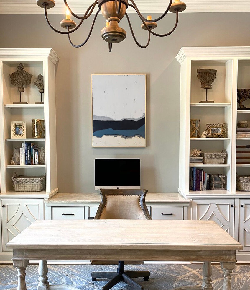 Abstract Canvas Wall Art, Original Grey Beige Navy Painting on Canvas, Large Textured Acrylic Room Decor