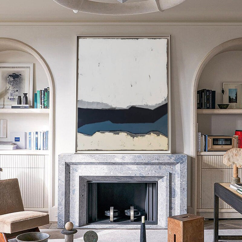 Abstract Canvas Wall Art, Original Grey Beige Navy Painting on Canvas, Large Textured Acrylic Room Decor