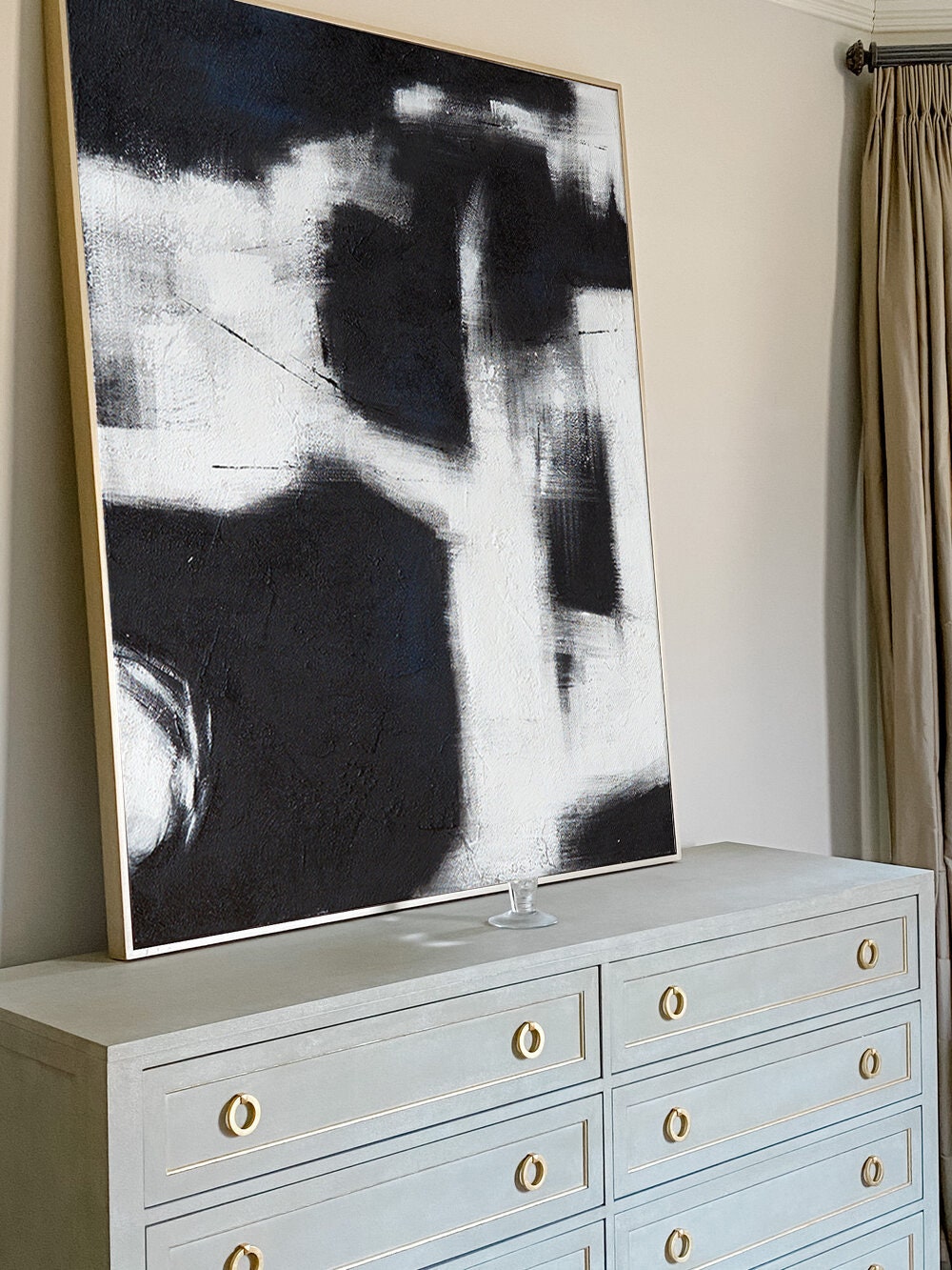 Black and White Abstract Painting, Original Hand-Painted Acrylic Painting on Canvas, Modern Minimalist Canvas Wall Art