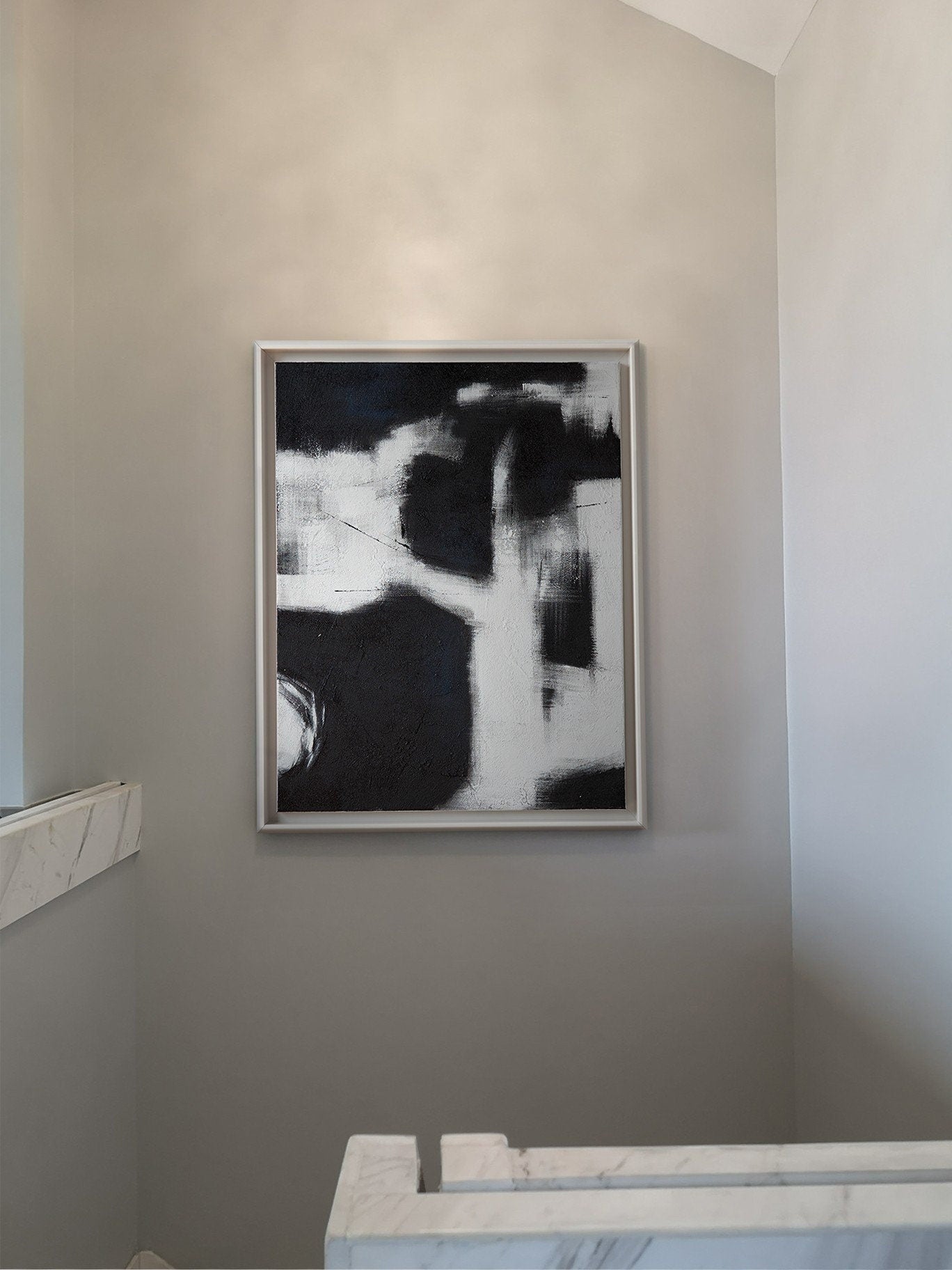 Black and White Abstract Painting, Original Hand-Painted Acrylic Painting on Canvas, Modern Minimalist Canvas Wall Art