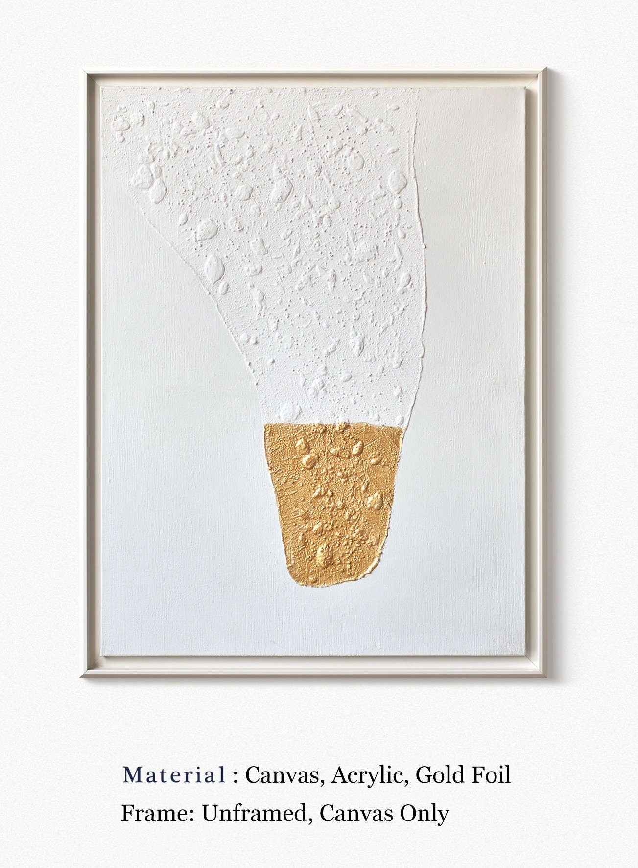 Original Abstract Painting on Canvas, Modern White and Gold Textured Painting, Large Minimalist Wall Art