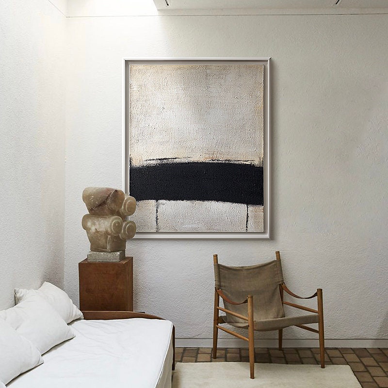Original Beige and Black Wall Art, Modern Abstract Painting on Canvas, Large Textured Canvas Painting