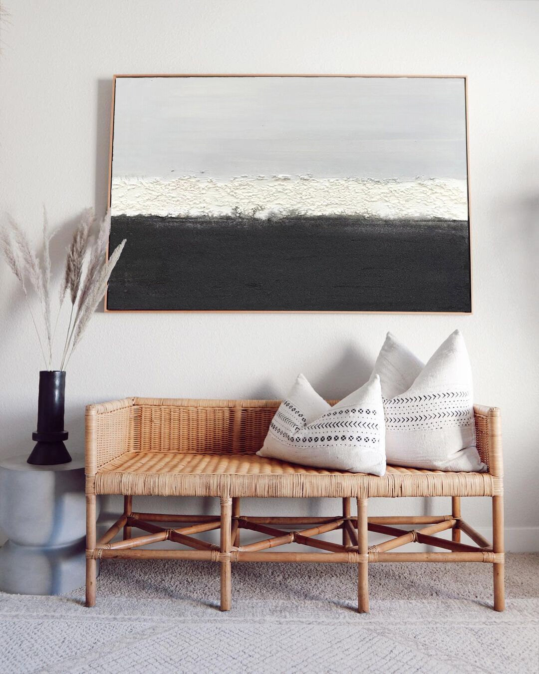 Original Black and White Canvas Wall Art, Extra Large Abstract Art, Modern Minimalist Oil Painting on Canvas, Abstract…