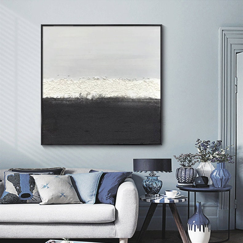 Original Black and White Canvas Wall Art, Extra Large Abstract Art, Modern Minimalist Oil Painting on Canvas, Abstract…
