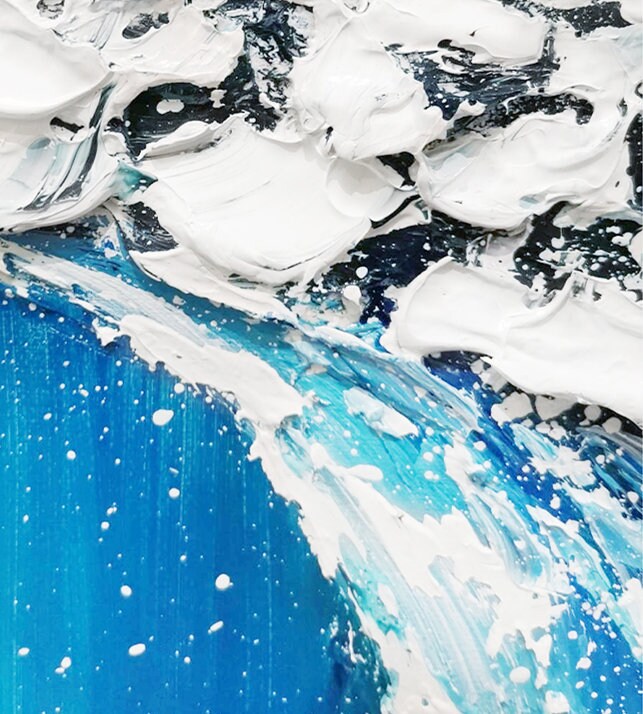 Textured Ocean Waves Wall Art, Abstract Seascape Canvas Wall Art Painting, Original Blue Oil Painting on Canvas