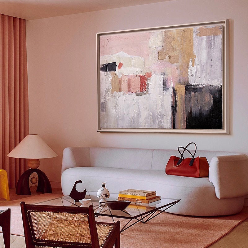 Large Modern Acrylic Painting, Abstract Canvas Wall Art, Colorful Minimalist Acrylic Painting on Canvas, Art for Bedroom