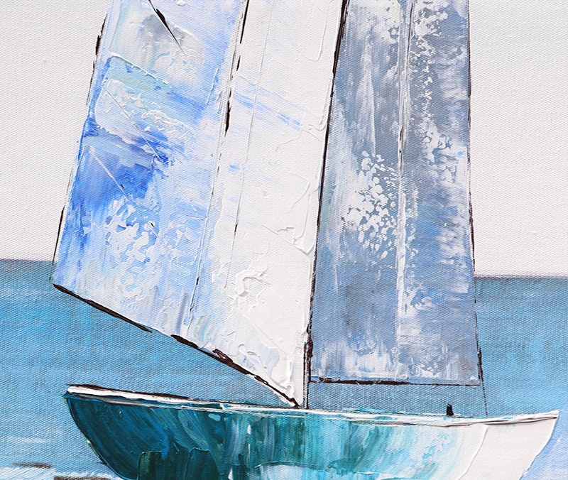 Large Sailboat Oil Painting, Original Sailing Boat Canvas Wall Art, Abstract Ship Acrylic Painting on Canvas, Ocean Seascape…