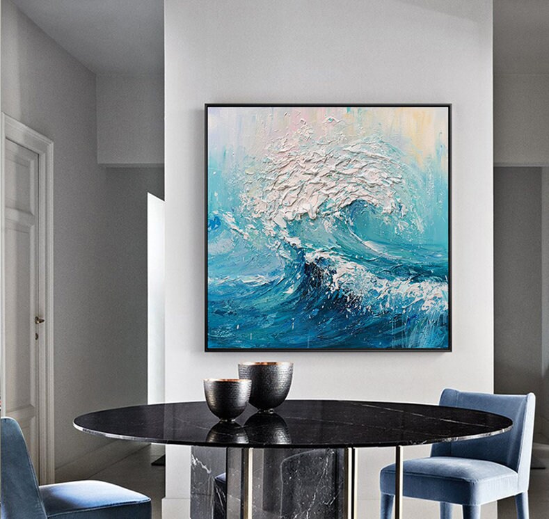 Textured Ocean Waves Wall Art, Extra Large Abstract Canvas Art, Original Oil Painting on Canvas, Artwork for Livingroom