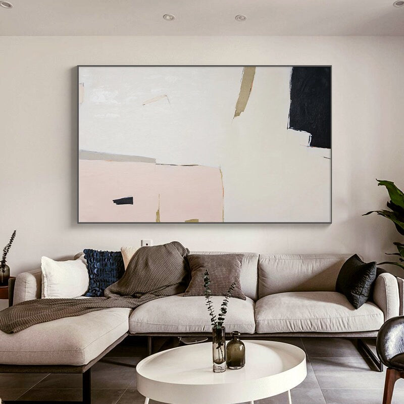 Original Abstract Canvas Wall Art, Large Abstract Painting on Canvas, Modern Pink and Grey Minimalist Artwork for Bedroom