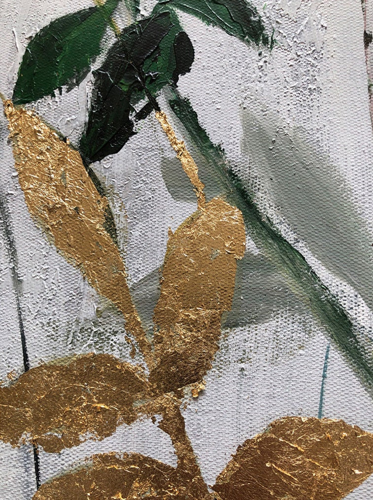 Original Floral Painting on Canvas, Abstract Jasmine Flower Oil Painting, Large Canvas Wall Art