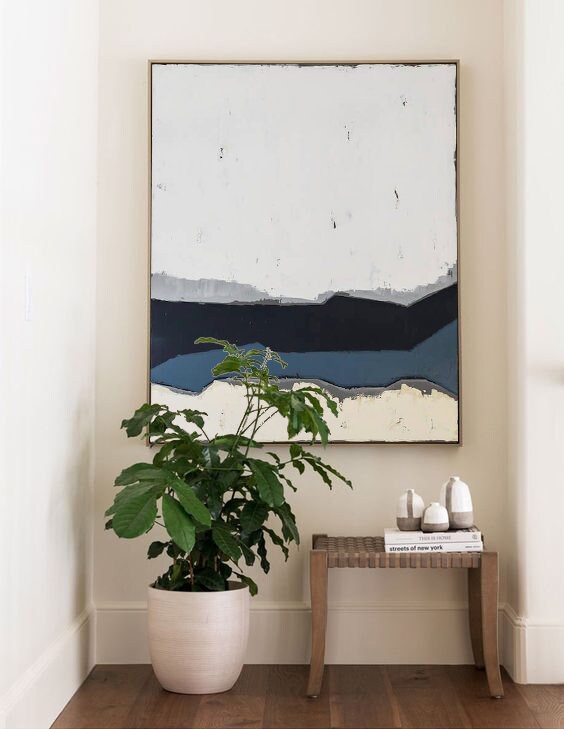 Abstract Canvas Wall Art, Original Grey Beige Navy Painting on Canvas, Large Textured Acrylic Room Decor