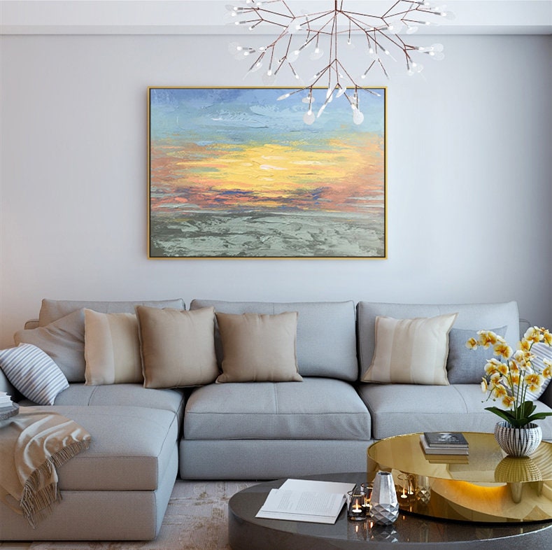 Original Sunset Landscape Abstract Painting, Original Sky Painting,Large Wall Art Abstract Painting,Extra Large Wall Art…