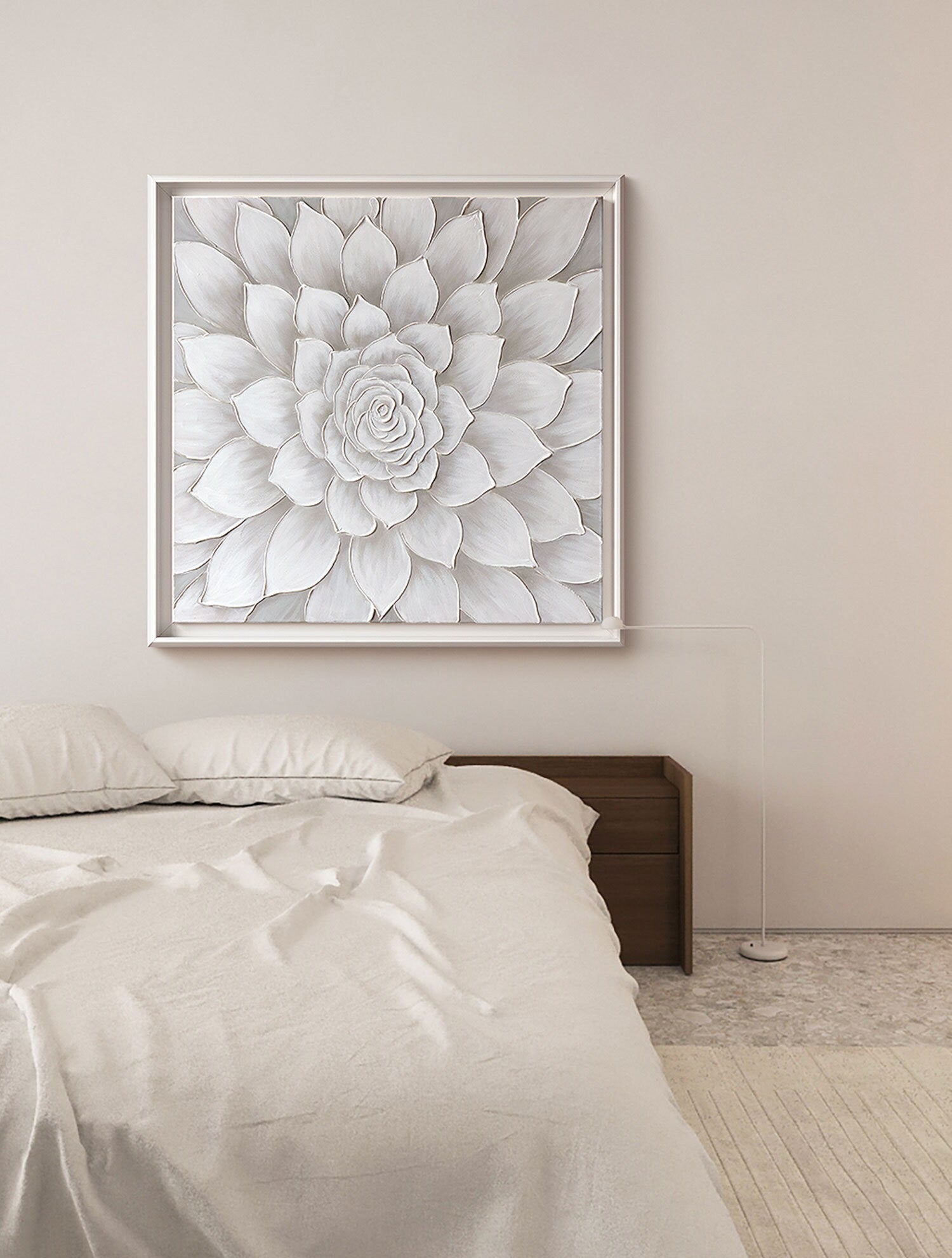 Large Textured Wall Art, Original Floral Painting on Canvas, Abstract Grey Flower Acrylic Painting