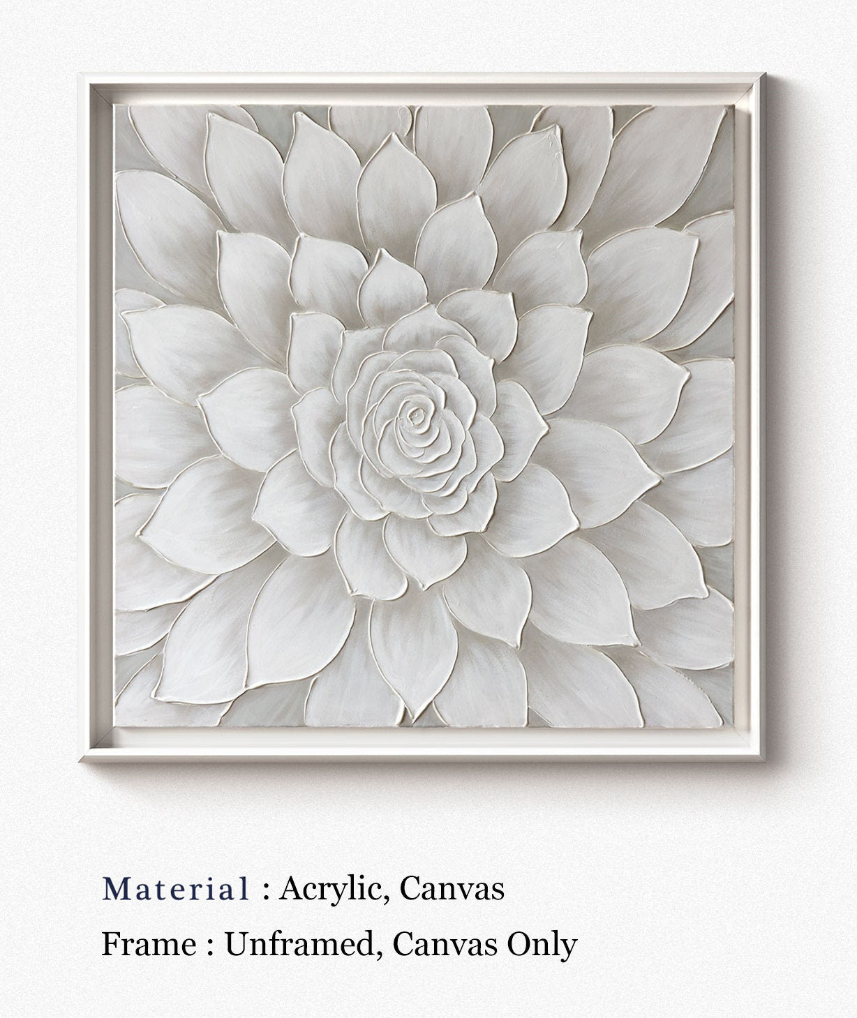 Large Textured Wall Art, Original Floral Painting on Canvas, Abstract Grey Flower Acrylic Painting