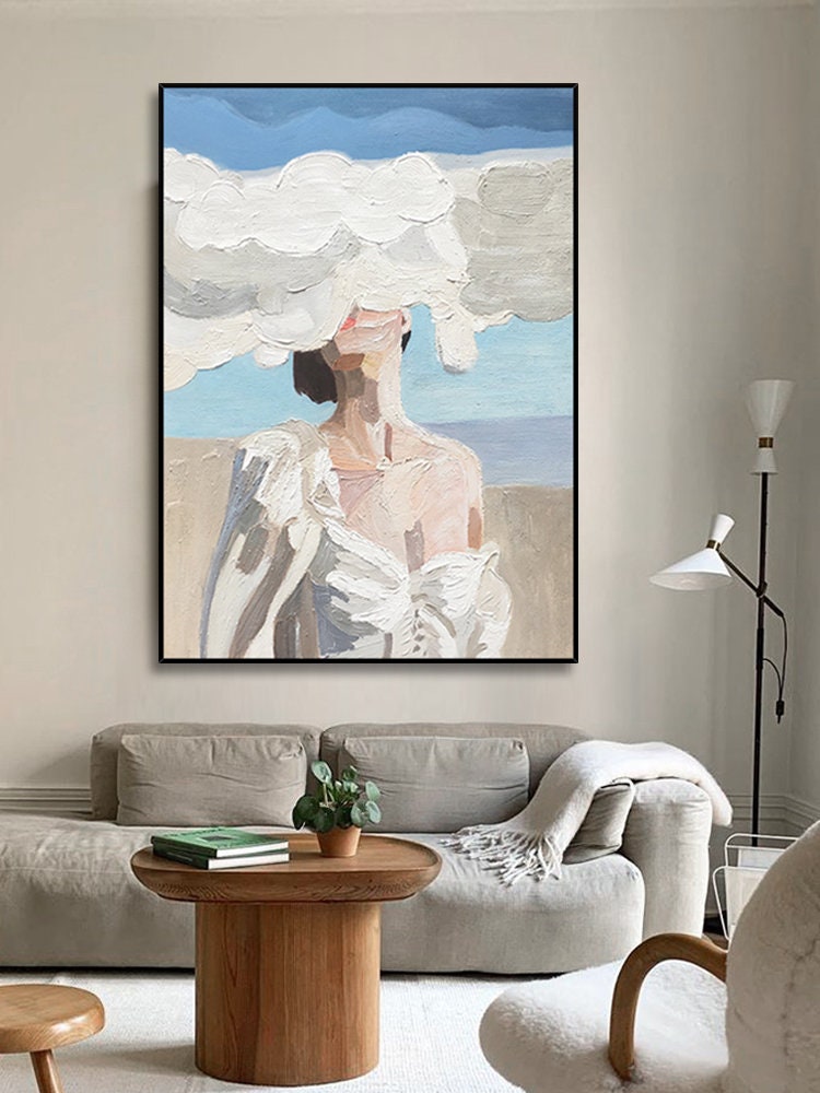 Large Abstract Painting Original, Minimalist Art Abstract Painting, Modern Women Art Painting Blue Canvas Painting, Over Sofa…