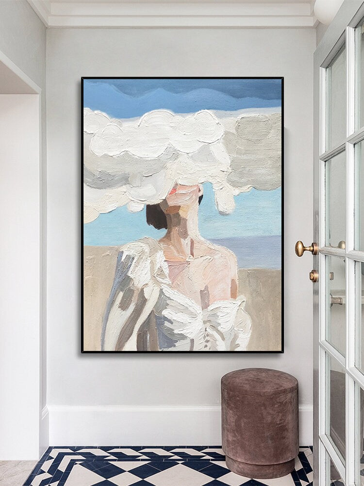 Large Abstract Painting Original, Minimalist Art Abstract Painting, Modern Women Art Painting Blue Canvas Painting, Over Sofa…