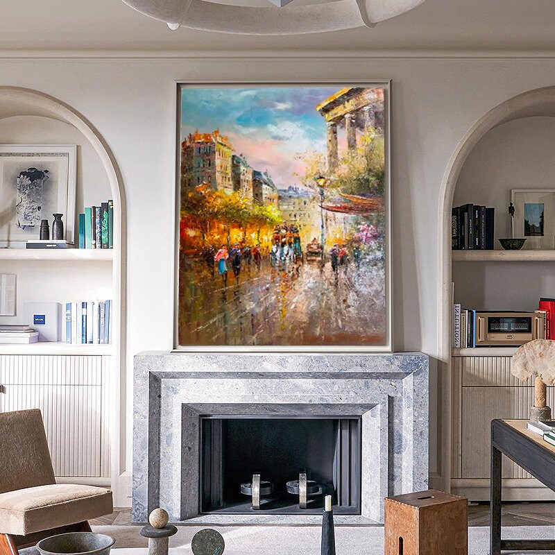 Original Paris Cityscape Oil Painting, Large Canvas Wall Art Paris City Landscape Painting on Canvas