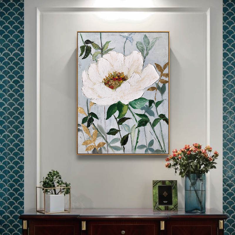 Original Floral Painting on Canvas, Abstract Jasmine Flower Oil Painting, Large Canvas Wall Art