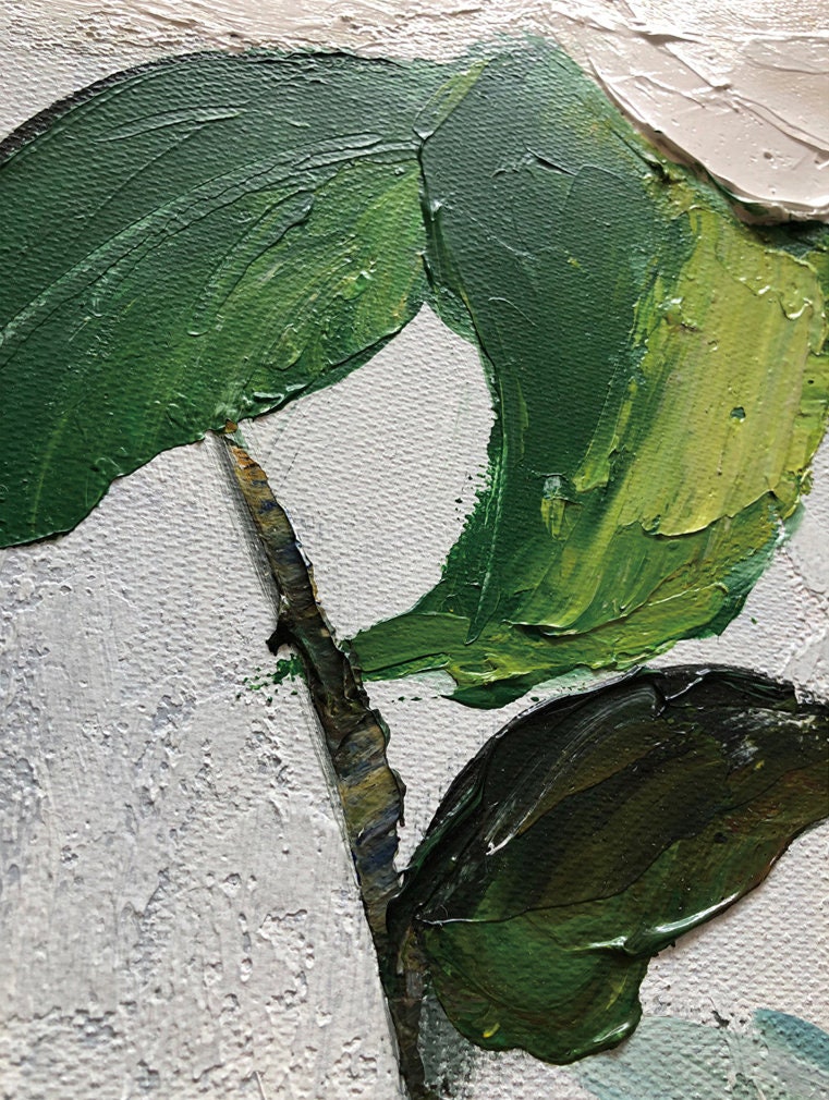 Original Floral Painting on Canvas, Abstract Jasmine Flower Oil Painting, Large Canvas Wall Art