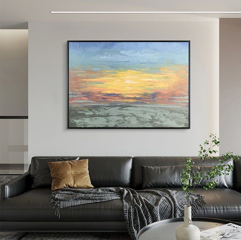 Original Sunset Landscape Abstract Painting, Original Sky Painting,Large Wall Art Abstract Painting,Extra Large Wall Art…