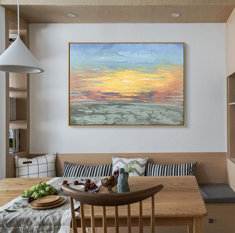 Original Sunset Landscape Abstract Painting, Original Sky Painting,Large Wall Art Abstract Painting,Extra Large Wall Art…