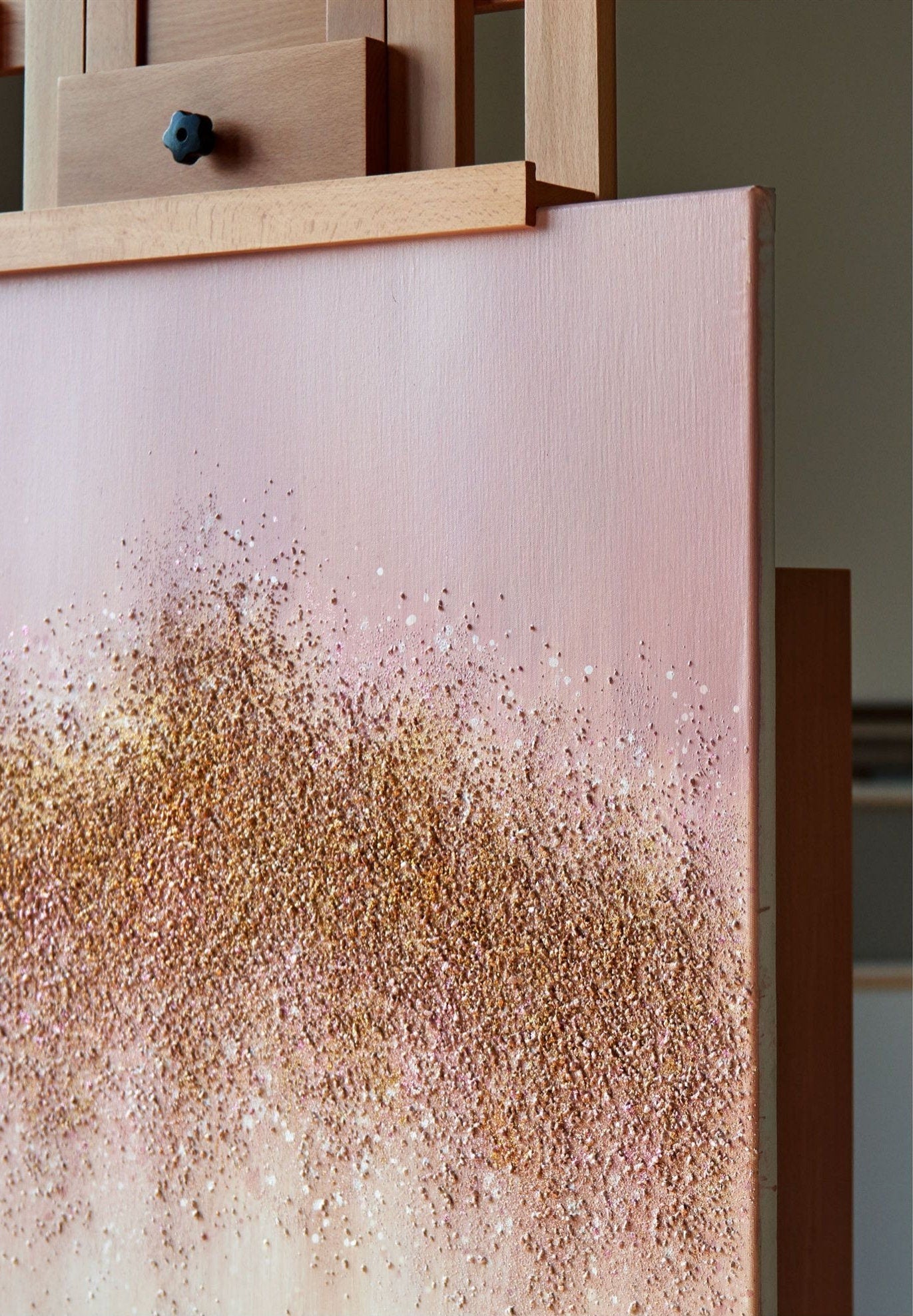 Pink Gold Painting, Abstract Glitter Canvas Wall Art, Abstract Oil Painting, Large Gold and White Painting